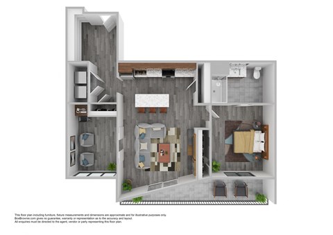 A floor plan of a house with a kitchen, living room, and bathroom.